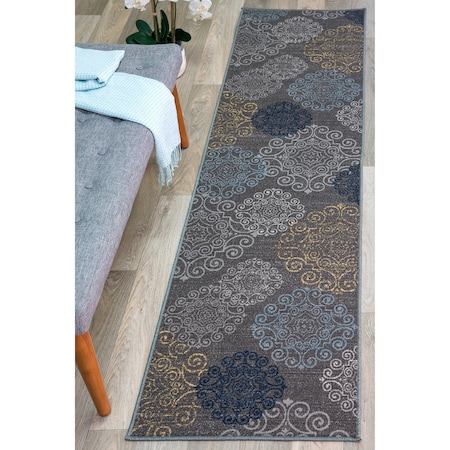 World Rug Gallery Modern Floral Swirl Design Non-Slip Runner Rug 2' x 7' Gray 508GRAY2X7